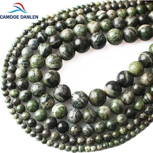 CAMDOE DANLEN Natural Stone Green Zebra Jaspers Round Bead 4 6 8 10 12 MM Strand 15" DIY Charm Handmade Beads For Jewelry Making