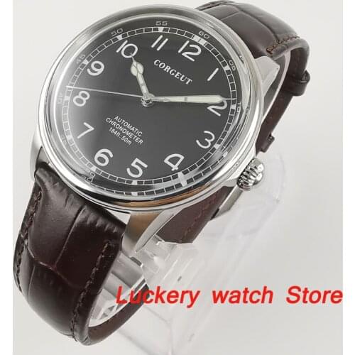 Corgeut 41mm Mechanical Watch 316L stainless steel case leather strap miyota Automatic Movement Men Mechanical Wrist Watches