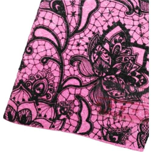 Black Lace Chunky Glitter Vinyl Fabric Sheet Glitter Leather Faux Vinil For Bows Earrings Accessories DIY A4 SIZE T547A