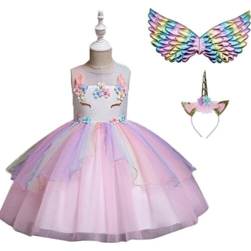 Kids Unicorn Party Dresses up For Girls Children Girls Princess Dress baby Girl Birthday Party Clothing