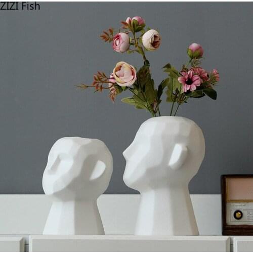 European White Ceramic Head Vase Flower Arrangement Handicraft Ornaments Abstract Figure Face Flower Vase Wedding Decoration New