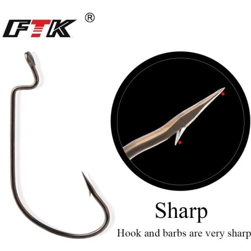 FTK Fishing Soft Worm Hooks 50Pcs/lot 5/0#-2# High Carbon Steel Wide Super Lock Fishhooks Lure Softjerk Hooks Fishing Tackle