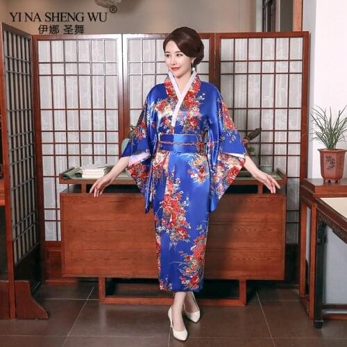 Japanese Kimono Lady Pajamas Satin Robe Bathrobe Kimono Harajuku Print Japanese Style Kimono Leisure Women Yukata Cosplay Kimono