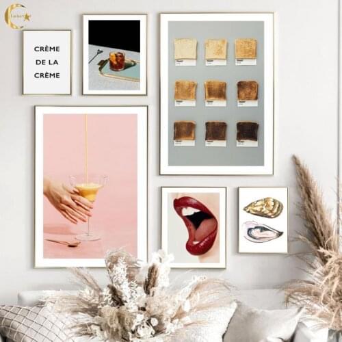 Toast Cocktail Oyster Sexy Lips Canvas Painting Wall Art Poster and Print Nordic Pictures for Kitchen Living Room Home Decor
