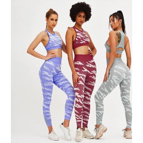2piece Gym Set Women Camouflage Camo Yoga Set Sportswear For Woman Gym Fitness Clothing Workout Clothes Fitness Sports Suit