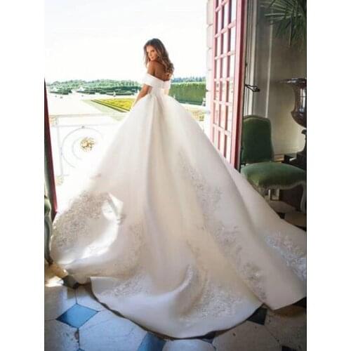 Lace Bridal Dress Satin Ball Gown 2021 Simple Princess Long Tail Wedding Gowns Plus Size robe de soirée de mariage платье