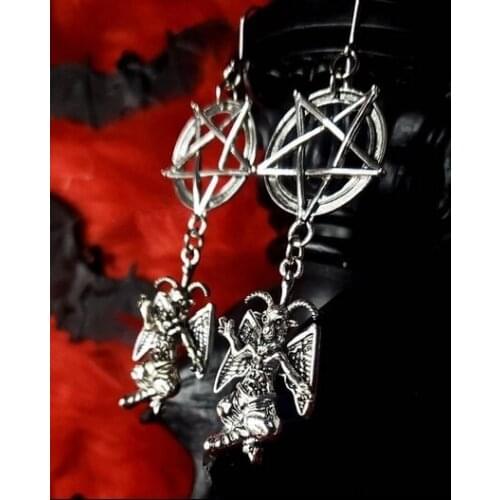Inverted Pentagram Pendant with Baphomet Earrings,Unisex Jewelry,Punk Occult Jewelry