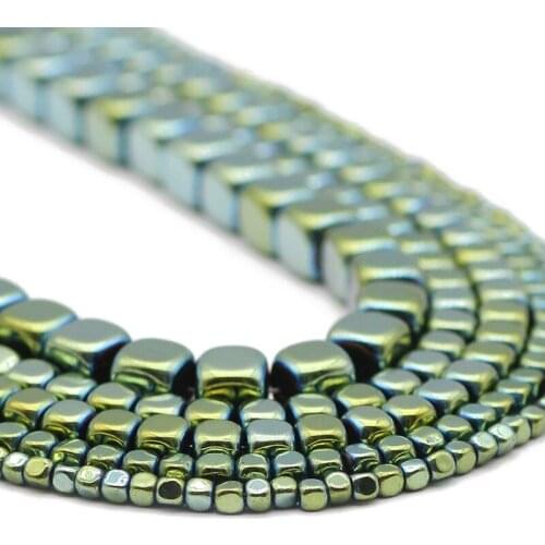 Square Cube Shape Green Hematite Natural Stone Charm Spacers Loose Beads For Jewelry Making DIY Bracelets Accessories 2/3/4/6MM