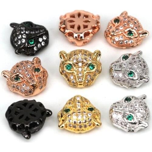 Leopard Head Bead CZ Micro Pave Beads Gun Metal Leopard Beads Animal Beads Jewelry Bracelet Hand Chain Necklace