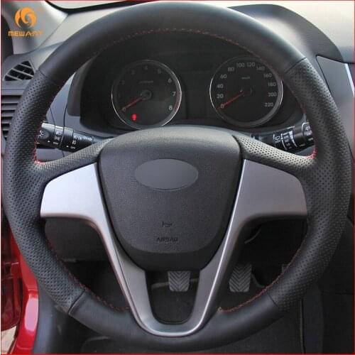 MEWANT for Hyundai Solaris 2010-2016 Verna 2010-2016 i20 2009-2015 Accent Black Artificial Leather Car Steering Wheel Covers