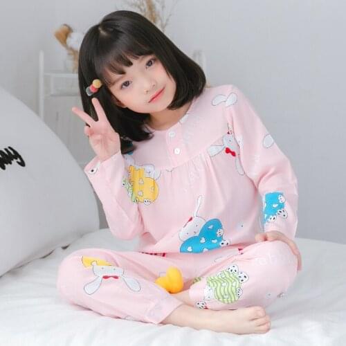 Lovely Cartoon Kids Pajamas Set Thin Summer Long Sleeve Girls Sleepwear Comfort Air Conditioning Home Wear Cool Pajamas Suit
