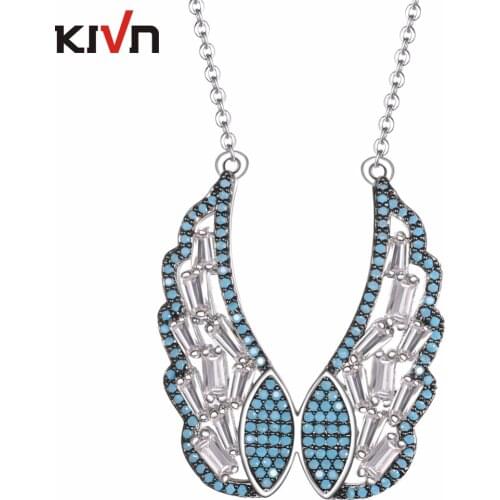 KIVN Fashion Jewelry Angel Wing Feather CZ Cubic Zirconia Womens Girls Wedding Bridal Pendant Necklaces Christmas Birthday Gifts
