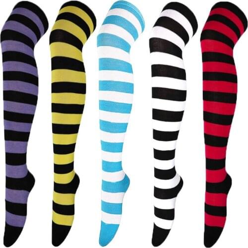 Fashion Lady Stockings Sexy Womens Striped Party Spring Long Legs Over Knee Student Socks Japanese Cosplay Cartoon Stocking