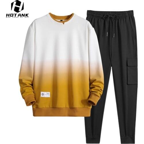 Harajuku Tracksuit Men Set 2021 New Sping Sweat Suits 2 Piece Sets Gradient Fashion Sweatshirt Mens Patchwork Set Streetwear