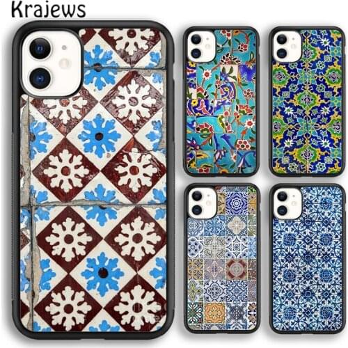 Krajews Ancient Floral Tiles soft Phone Case Cover For iPhone 5s SE 2020 6s 7 8 plus X XS XR 11 12 mini pro max coque Shell