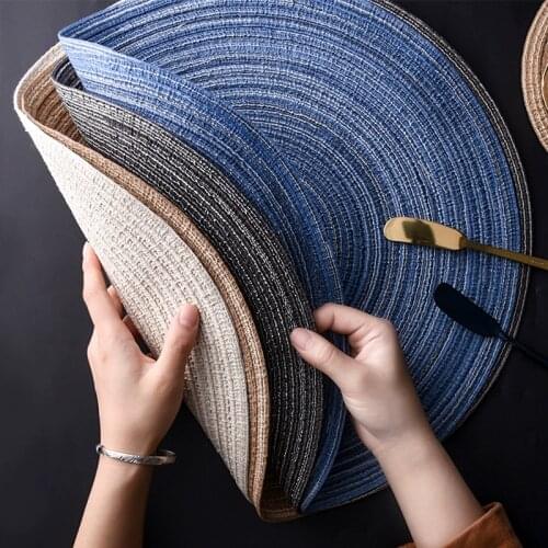 Set of 2 Woven Round Placemats Heat-Resistant Non-Slip Washable Cup Pad Coaster Set for Dining Table Decoration Accessories