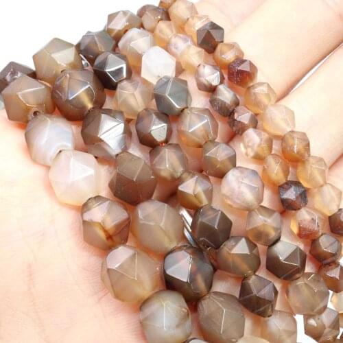 Natural Stone Faceted Coffee Stripe Agates Loose Spacer Beads For Jewelry Making DIY Bracelet Necklace Accessories 6/8/10mm