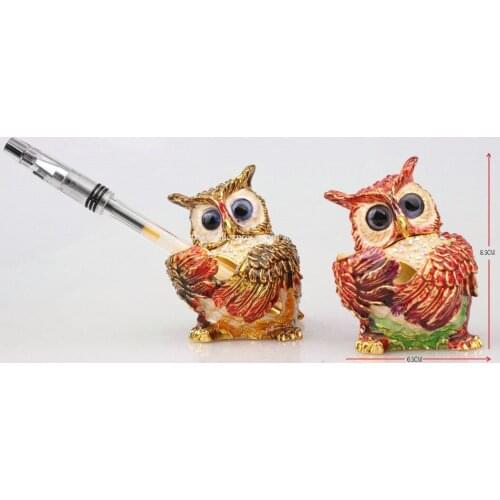 New Owl Trinekt Gifts Small Owl Trinket Jewelry Box Trinket Lovely Metal Owl Pen Holder Case Collectible Enamel Bird Decoration