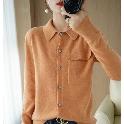 Autumn Womens Cardigan 100% Wool Knitted Sweater Chic Tops Cashmere Coat Causal Outwear Full Sleeve Loose Womens Shirt Spring