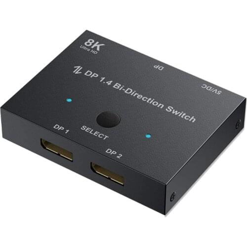 Displayport Switch, 8K Bidirectional DisplayPort 1.4 Switch Converter DP 1 X 2 Splitter for PC Projectors Monitors