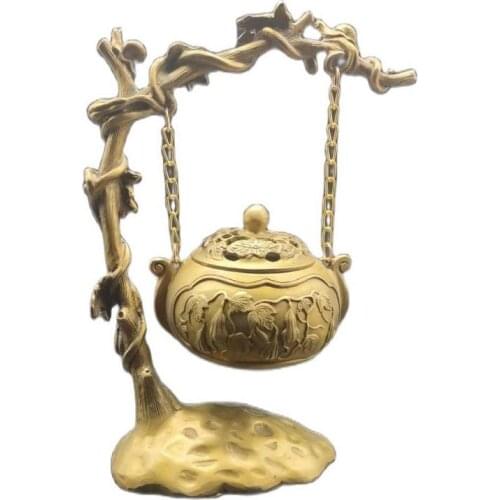 Pure Copper Backflow Incense Furnace Hanging furnace incensory sandalwood censer Snails are crawling on the grape trellis 913G