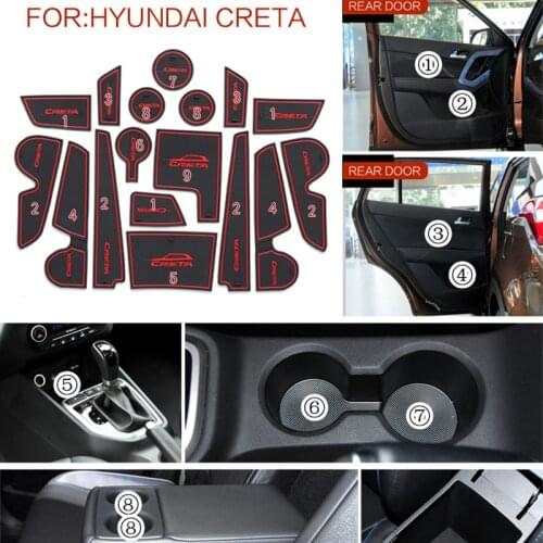 For Hyundai Creta ix25 2015 ~ 2019 3D Rubber Mat Lnterior Anti Slip Mat Door Slot Pad Cup Cushion Groove Mat Car Accessories