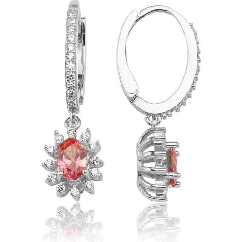 Valori Jewels Elegant Oval, 0.80 Carat, Zirconia Pink And White Oval Gemstone, Rhodium Plated, Sterling Silver Dangle Earrings
