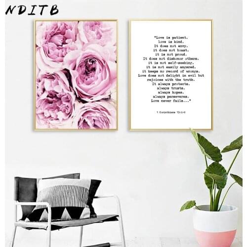 Scandinavian Art Flower Canvas Poster Pink Peony Floral Print Motivational Painting Nordic Wall Picture Living Room Decoration