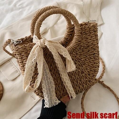 Straw Bags For Women 2021 Summer Hand-Woven Rattan Bag Handmade Woven Purse Wicker Beach Bag Bohemia Bali Handbag Khaki Beige