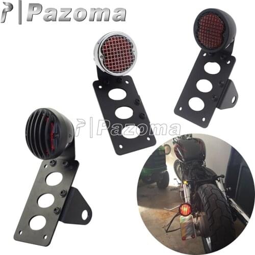 LED Custom Side Mount Tail Light Grille Rear Brake Stop Lamp Mesh Grid w/ License Plate Number Plate for Harley Cafe Racer