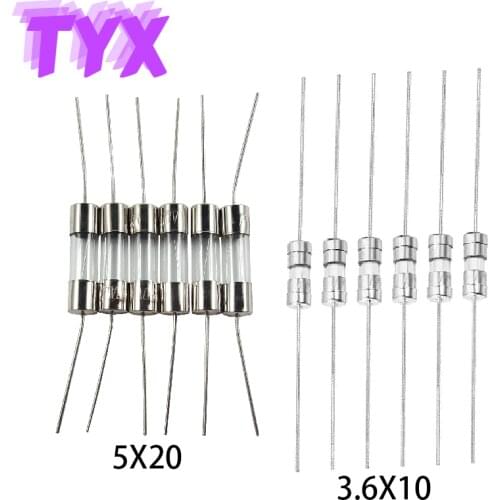 20PCS 3.6X10mm 5X20mm Take the lead Glass Fuse tube 250V 0.1A 0.5A 1A 1.5A 2A 3A 3.15A 4A 5A 6.3A 8A 10A 15A 20A