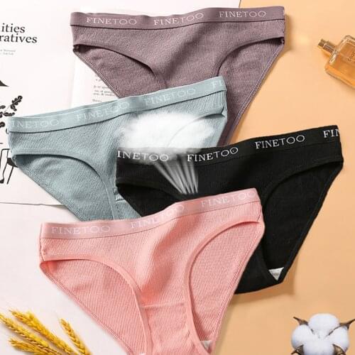 FINETOO Womens Cotton Briefs Womens Panties Sexy Female Underpants Solid Color Panty Intimates Women Underwear M-2XL 3PCS/Set