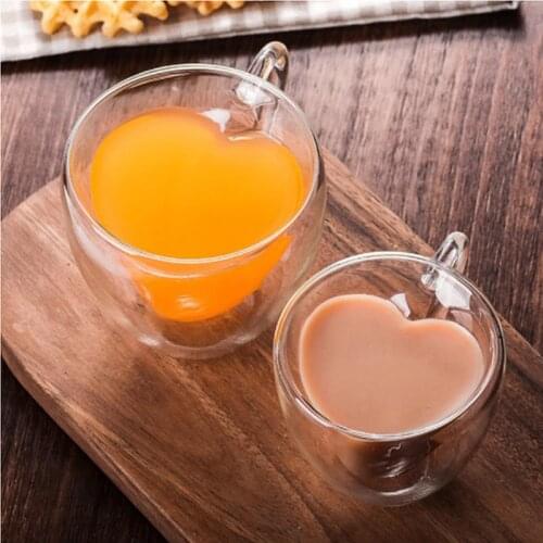 Heart Shaped Double Wall Clear Glass Mug Cup Tea Coffee Beer Cocktail Bar Drinking Cup Household Offices Drinkware ZM1125