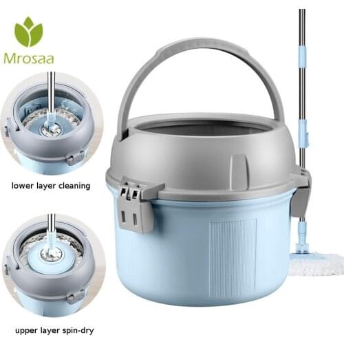 Spin Mop&Bucket with 4 microfiber mop heads Hand free Wash and Dry 2 in 1 Lazy Floor Cleaning System Easy Wring Metal Handle