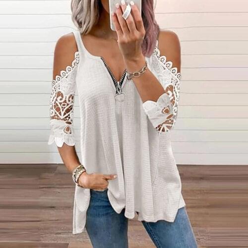 Winter Half Sleeve Oversized T Shirt Cold Shoulder Tops Women Blusas Vintage Clothes Zipper T-shirts Plus Size Women Clothing