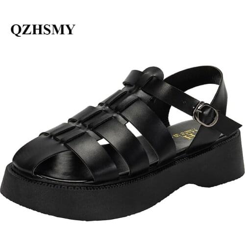 Wedge Heel Womens Sandals 2021 Summer Trend PU Toe Cap Roman Sandals Platform Casual Black Gladiator Sandals Zapatillas Mujer