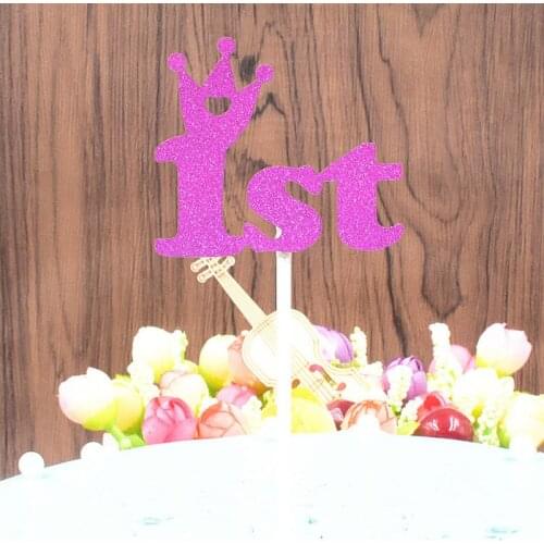 1 Pcs Glitter Gold Crown Blue 1st Cake Topper Birthday Cake Decoration Baby Shower For Birthday Party Favor Supplies