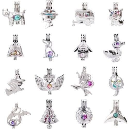 1pc Mixed Enamel Flower Dog Mermaid Wing Duck Cat Pearl Cage Pendant Bead Cage Essential Oil Diffuser Lockets for Oyster Pearls
