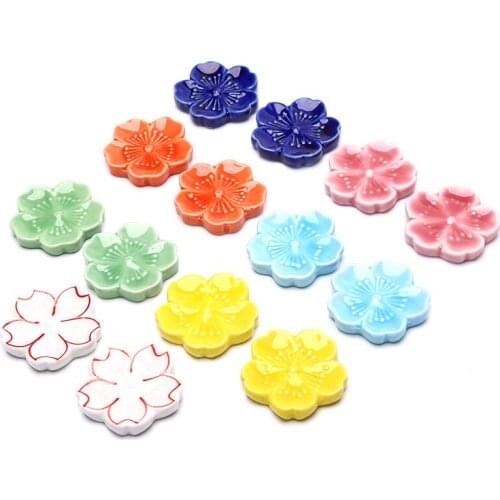 2PCS/SET Ceramic Cherry Blossom Chopsticks Stand Multicolor Cherry Blossom Chopsticks Rack Pen Holder Ceramic Crafts Decoration