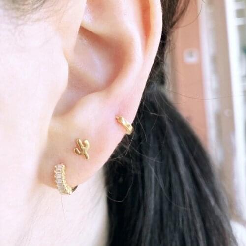 2021 New Fashion Simple Wholesale 100% 925 Sterling Silver Cactus Studs Gold Color Delicate Mini Tiny Cute Stud Earring For Girl