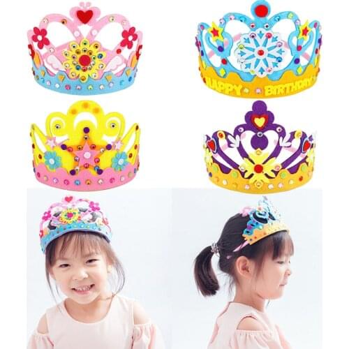 3PCS/set Non-woven DIY Crown Hat Princess Headwear Toy Handmade Creative Arts And Crafts Toys Learning Children Birthday Gifts