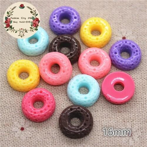 30pcs 16mm Mix Colors Resin Donuts Imitation Dessert Food Art DIY Craft decroation