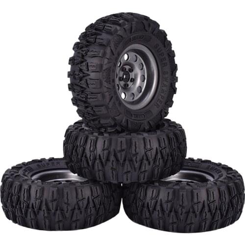 4PCS 2.2 Inch Rubber Tyres & Titanium Gray Metal Beadlock Wheel Rim for 1:10 Axial SCX10 Traxxas TRX-4 RC Rock Crawler RC Car