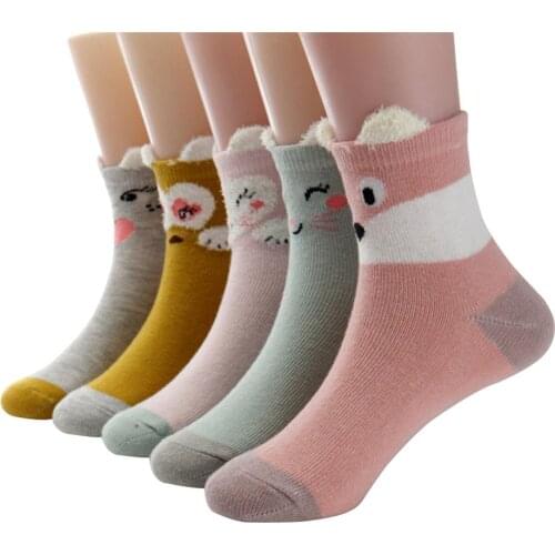 5 Pairs Autumn Children Anti-skid Socks 3D Cartoon Thick Leisure Breathable Comfort Cotton Ankle Socks Christmas Floor Socks
