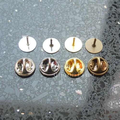 50 Sets Tie Tacks Brass Finding Pin Round Pinch Pad Clutch back Blank 10mm Pad 8mm Post