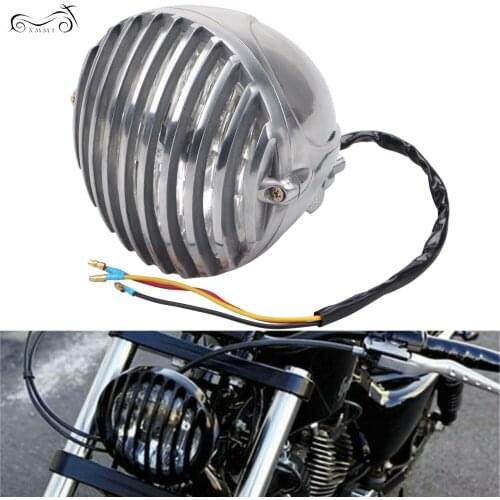 6.5" 60W Chrome Motorcycle Headlight Finned Grill Head Light Lamp For Harley Cafe Racer Bobber Chopper Custom