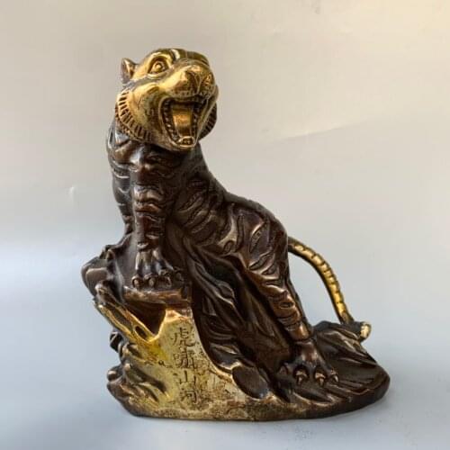 Asian Antique Art Collection Crafts, Chinese Old Copper Mountain Tiger Sculpture,Home Decoration Metal Tiger Statue