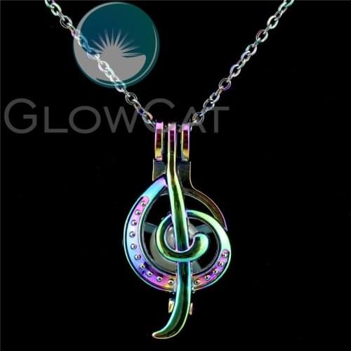C649 Rainbow Color Musical Note Beads Cage Perfume Essential Oil Diffuser Oyster Pearl Cage Locket Necklace