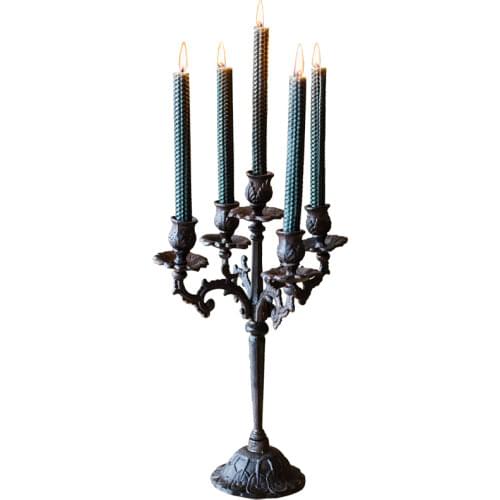 Cast Iron Retro Candlestick Metal 5 Arm Candle Holders Vintage Candelabra Valentines Day European Candlelight Garden Gift FC418