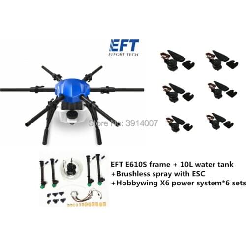 EFT E610S six-axis 10L agricultural spray drone frame kit 10kg water tank brushless spray with Hobb ywing X6 power system